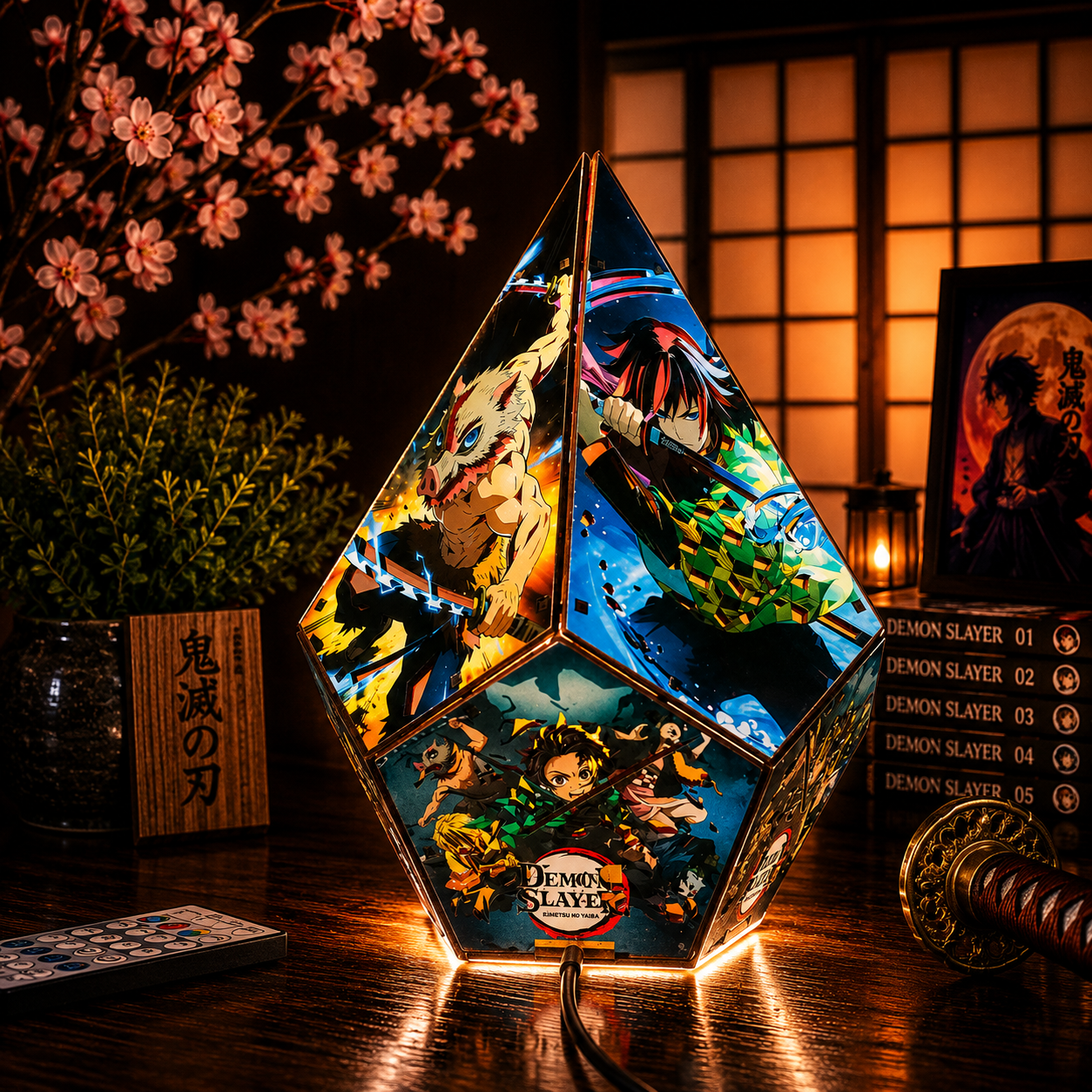 5-Sided DS Wooden Anime Story Lamp | RGB Handmade Night Light