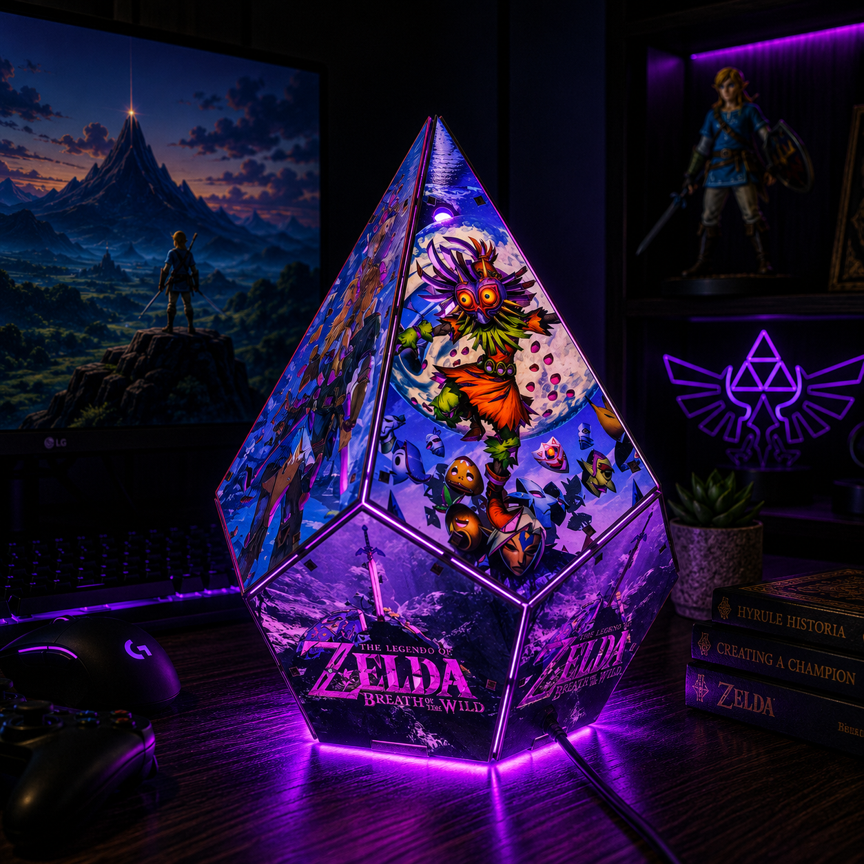 5-Sided TOTK Wooden Anime Story Lamp | RGB Handmade Night Light