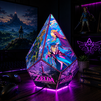 5-Sided TOTK Wooden Anime Story Lamp | RGB Handmade Night Light