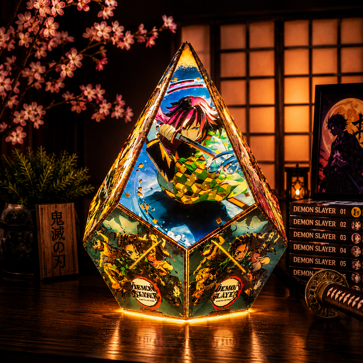 5-Sided DS Wooden Anime Story Lamp | RGB Handmade Night Light