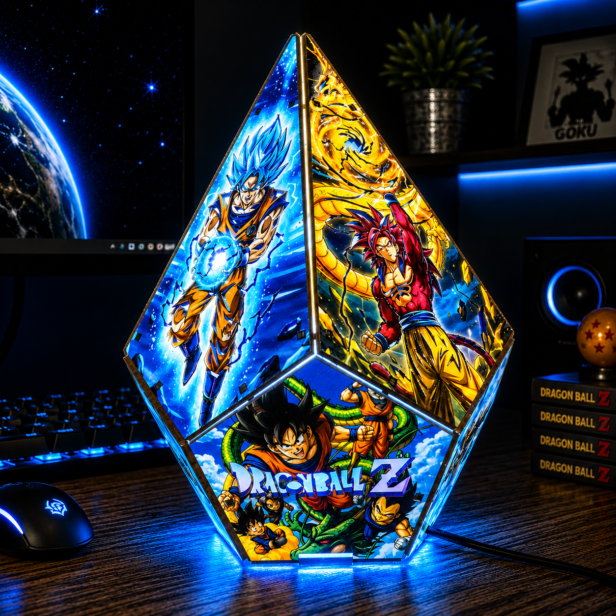 5-Sided DB Wooden Anime Story Lamp | RGB Handmade Night Light