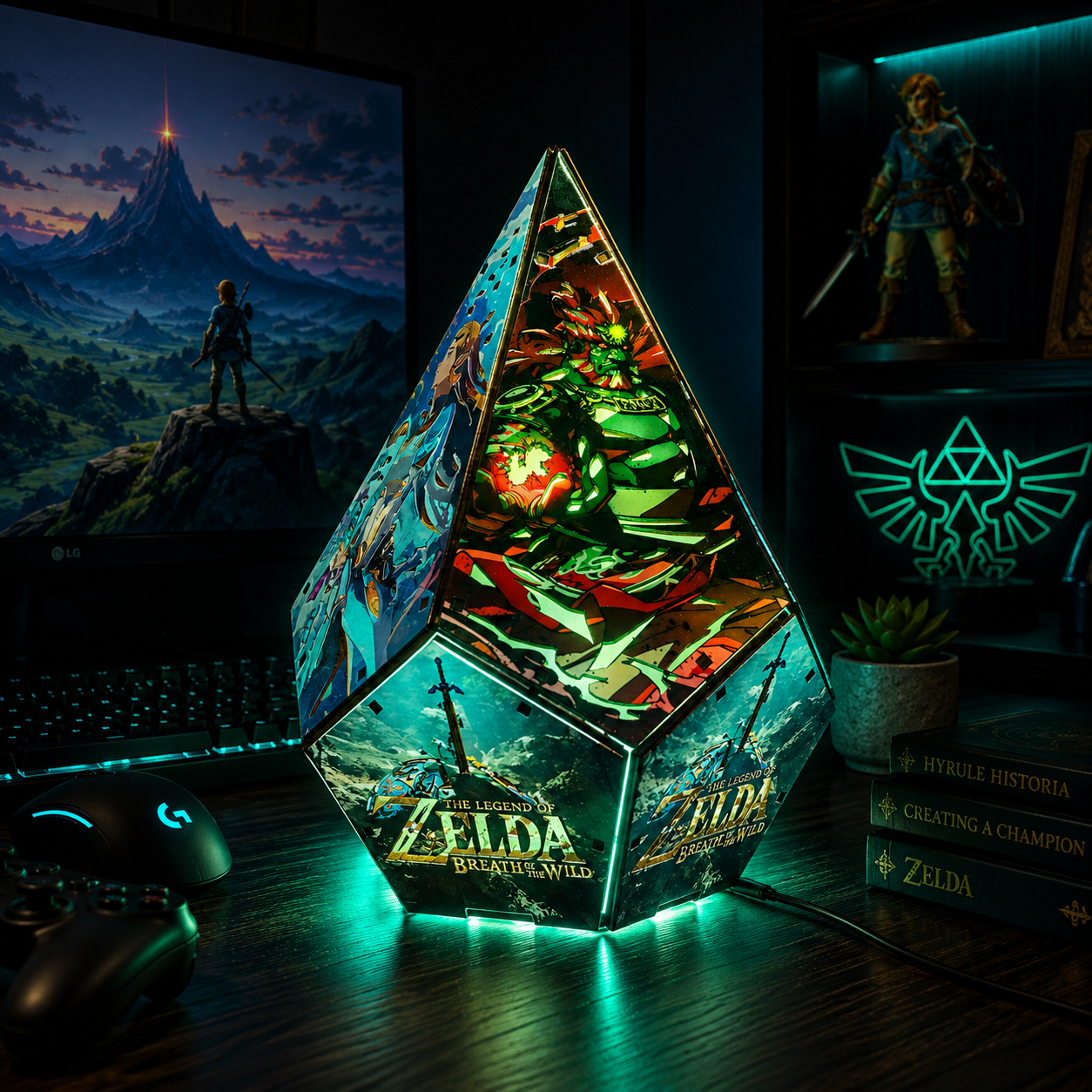 5-Sided TOTK Wooden Anime Story Lamp | RGB Handmade Night Light