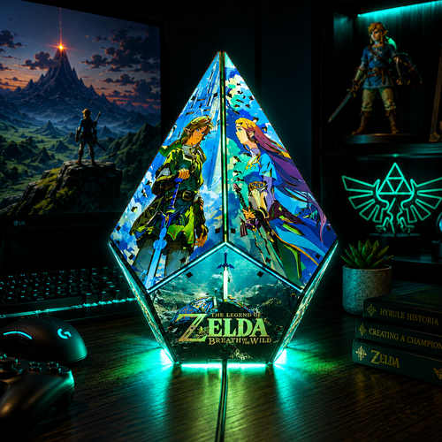 5-Sided TOTK Wooden Anime Story Lamp | RGB Handmade Night Light