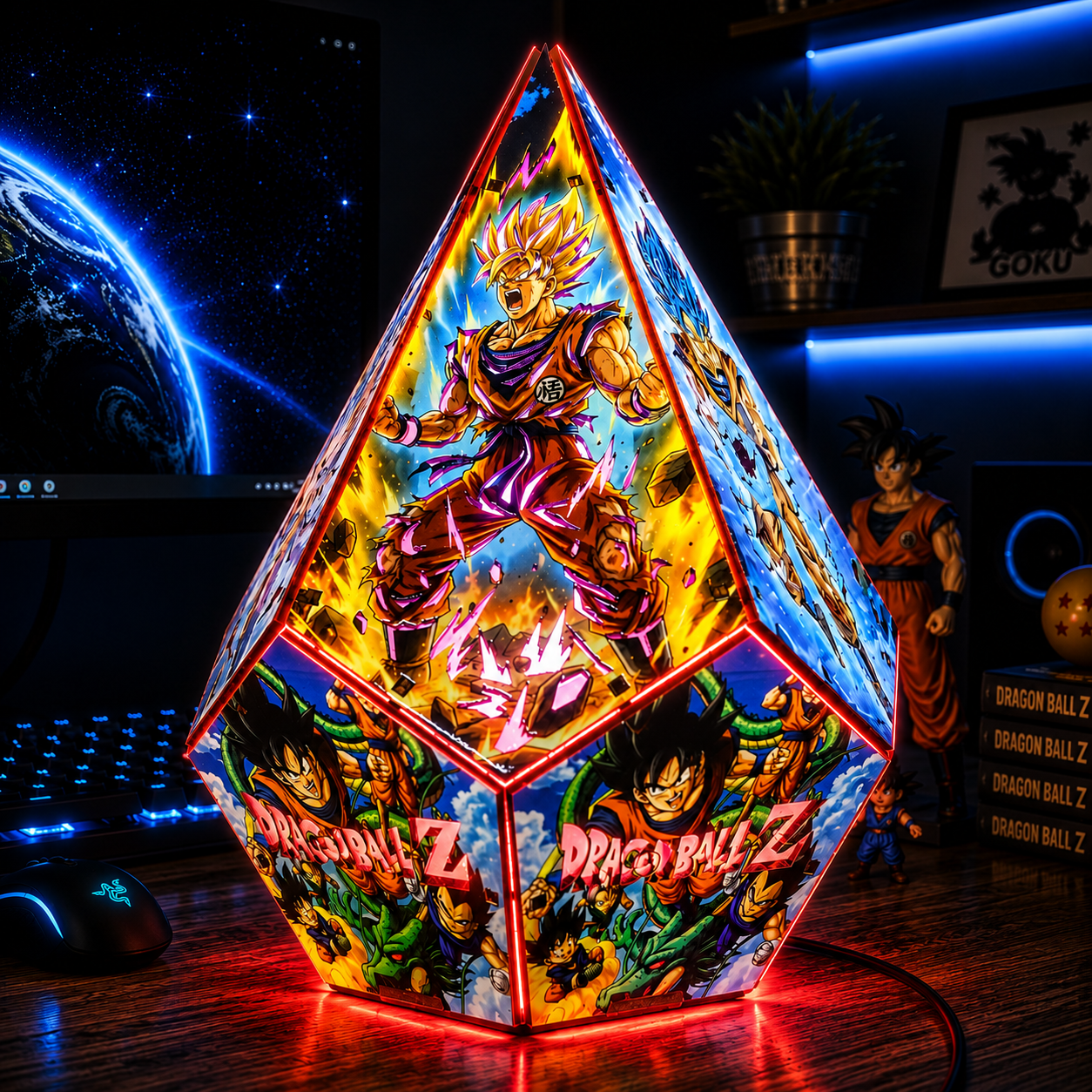5-Sided DB Wooden Anime Story Lamp | RGB Handmade Night Light