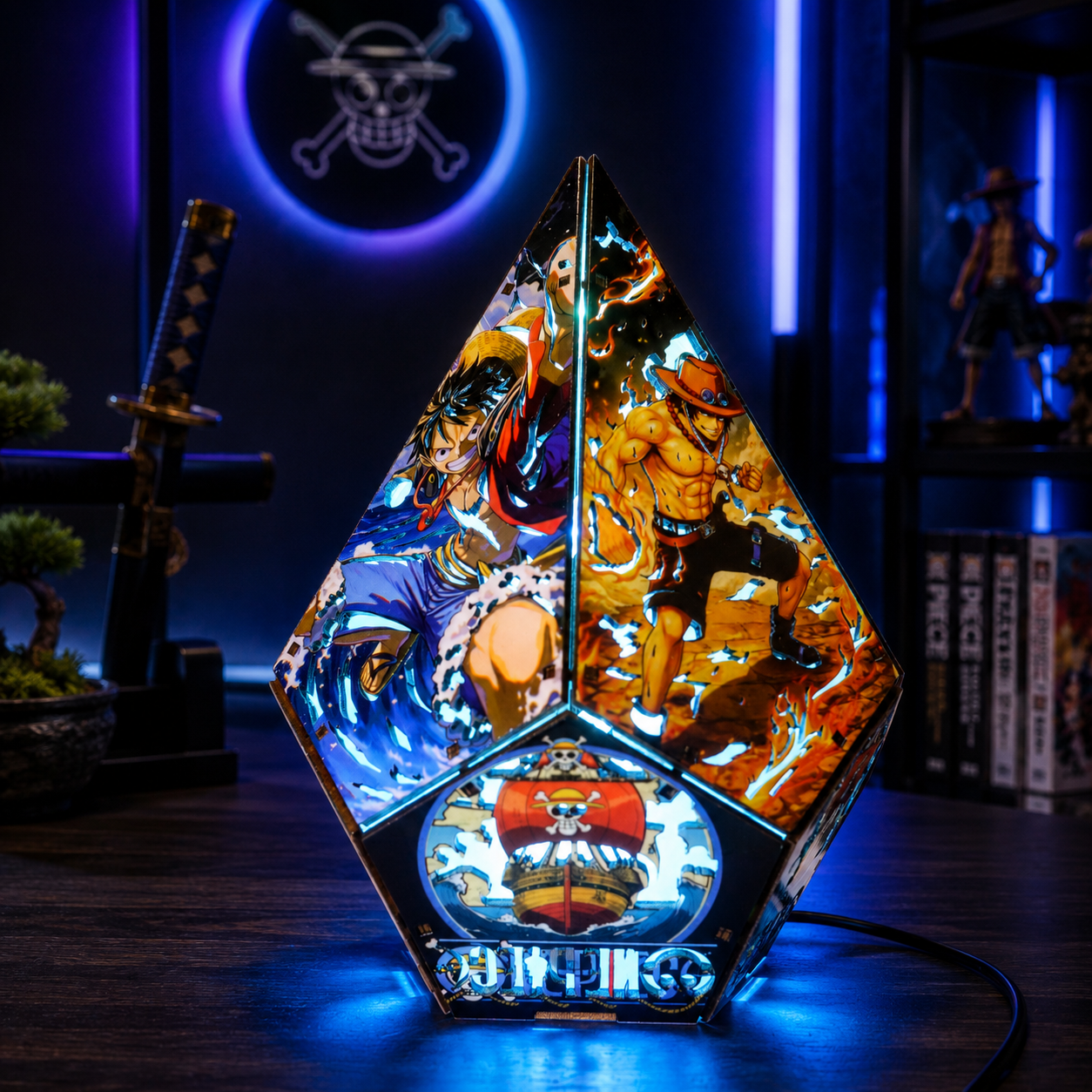 5-Sided OP Wooden Anime Story Lamp | RGB Handmade Night Light
