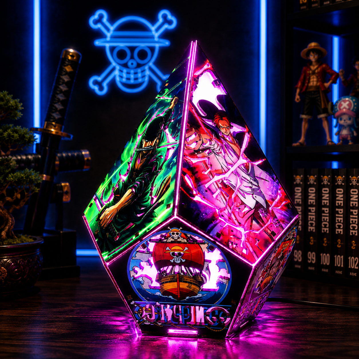 5-Sided OP Wooden Anime Story Lamp | RGB Handmade Night Light