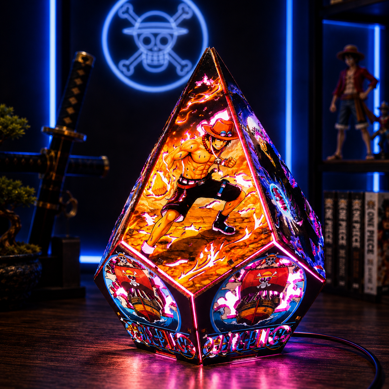 5-Sided OP Wooden Anime Story Lamp | RGB Handmade Night Light