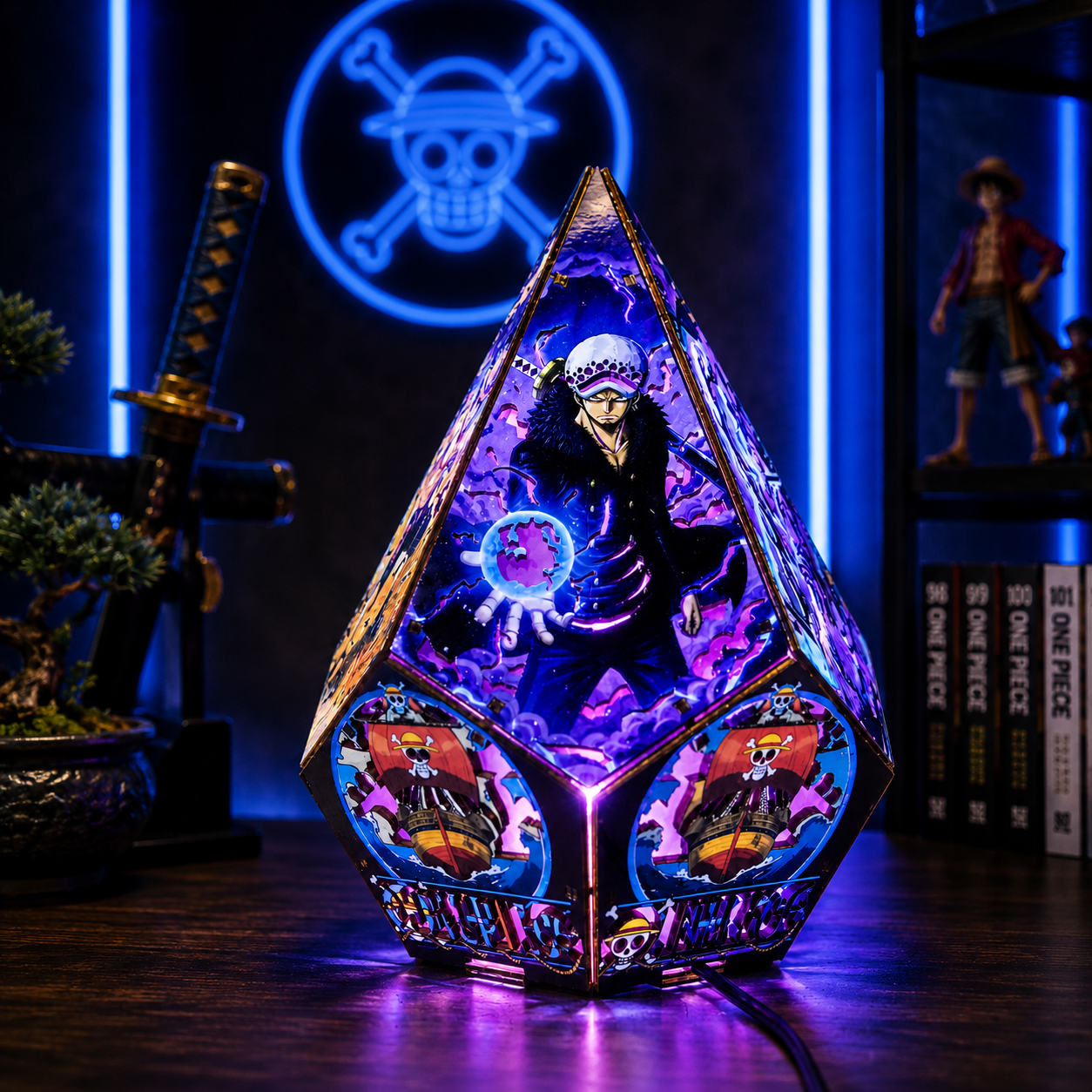 5-Sided OP Wooden Anime Story Lamp | RGB Handmade Night Light