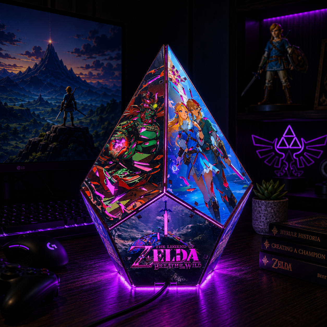 5-Sided TOTK Wooden Anime Story Lamp | RGB Handmade Night Light