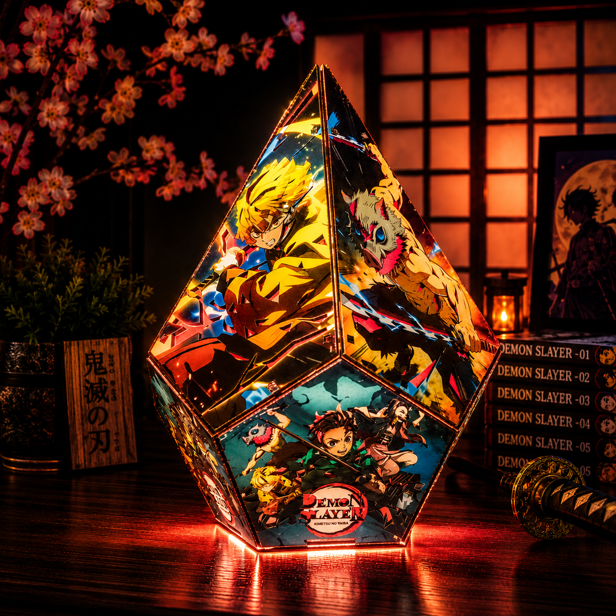 5-Sided DS Wooden Anime Story Lamp | RGB Handmade Night Light