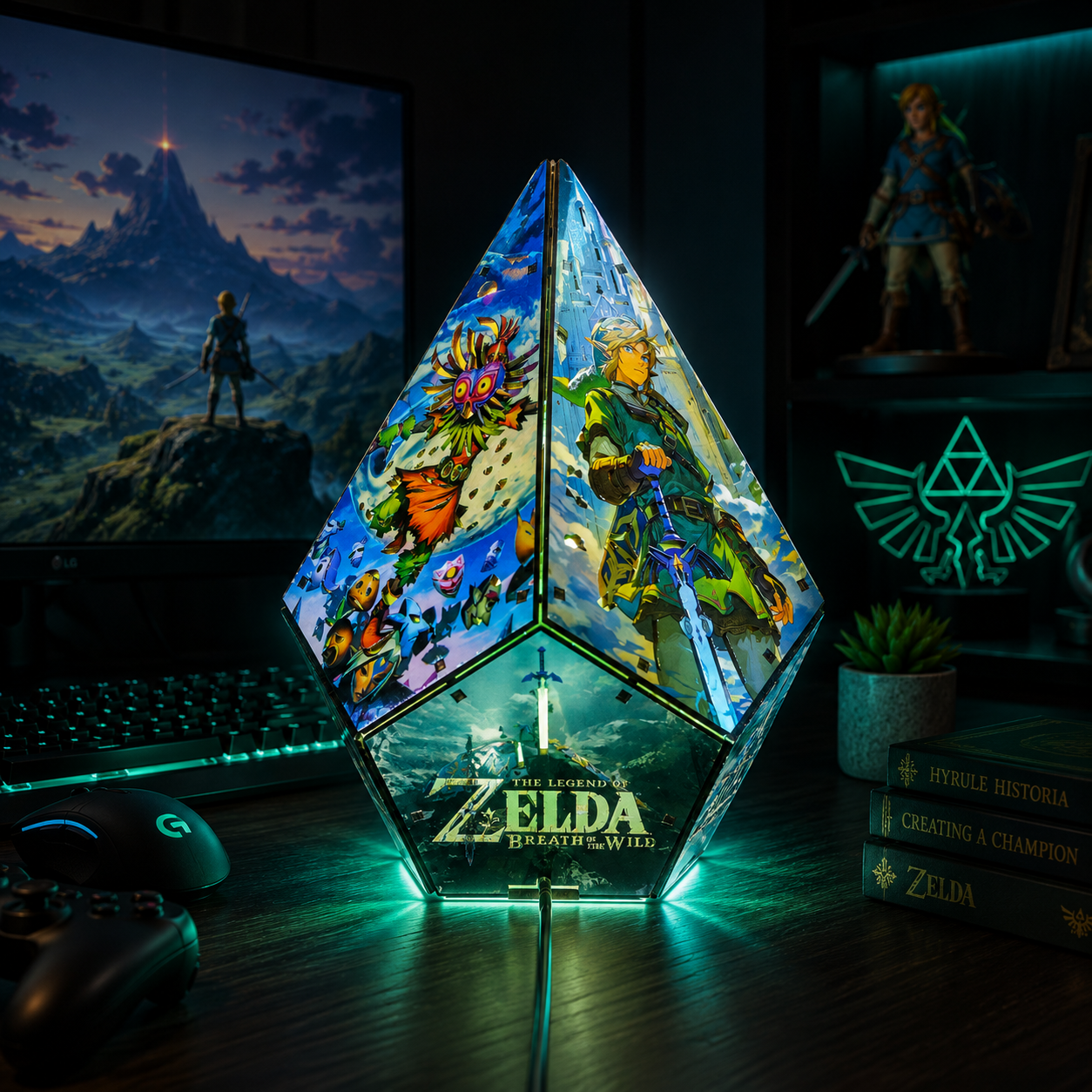 5-Sided TOTK Wooden Anime Story Lamp | RGB Handmade Night Light