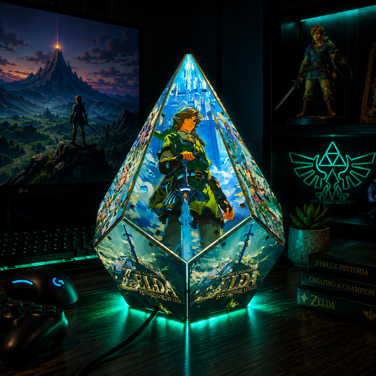 5-Sided TOTK Wooden Anime Story Lamp | RGB Handmade Night Light